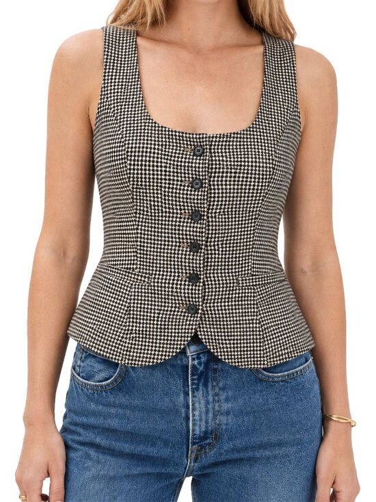 Reformation Jackets & Blazers - NWT Reformation Delanie Top Tan Houndstooth Tailored Vest 0